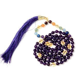 Excellent Pulsera 7 Chakra Yoga bijoux améthyste 108 noué perles Mala colliers de perles d'artiste indien faits à la main - Product Image 6
