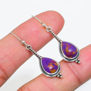 Pendientes de lágrima de Plata de Ley 925 hechos a mano, precio barato, piedras preciosas, cobre, púrpura, turquesa, Pendientes colgantes de moda al por mayor - Product Image 3