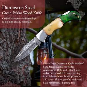 Offre Spéciale beaux couteaux de poche de couteau pliant en acier damas faits à la main avec manche en bois de couleur cuir. - Product Image 2