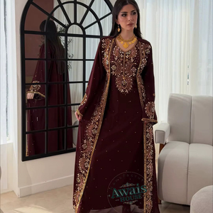 Vestido Kaftan de Georgette con Cuentas, Hecho a Mano, Ligero, Largo hasta el Suelo, para Mujer Musulmana, Talla Grande, para Ramadán, Bodas, Eventos Nocturnos, Tradicional - Product Image 1