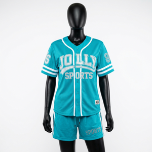 Women's Baseball Jersey Short Set Polyester Mesh Contrast Panel Sublimation Embroidery <b>Heat</b> Transfer Custom Logo Women's Sets - Product Image 2