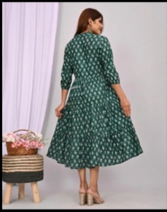 Vestido informal de verano ecológico para mujer con estampado de bloques de mano 3/4 mangas tejido de algodón indio para ocasiones de playa naturales - Product Image 3