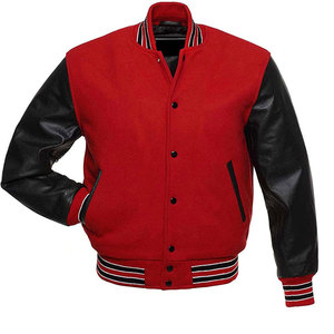 แจ็กเก็ตทีมเบสบอลของผู้ชายเสื้อแจ็กเก็ตมีแขนเสื้อหนัง - Product Image 1