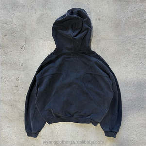 Haute qualité nouveau Design manches raglan noir coton éponge français épais blanc poids lourd lavé à l'acide Boxy sweat à capuche court - Product Image 2