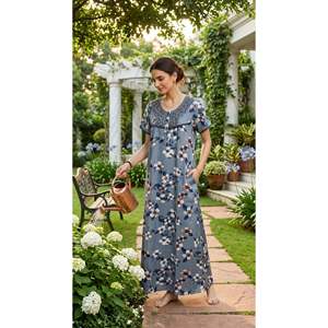 Chemise de nuit longue maxi pour femme Alpine Designer avec poche latérale, en tissu tissé doux et respirant, confortable, brodée, ODM - Product Image 1