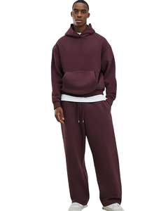 ชุดเซ็ตเสื้อฮู้ดและกางเกงวอร์มผ้าฟลีซสีม่วงแดงเข้มสำหรับผู้ชาย สไตล์ลำลองสำหรับฤดูหนาว เสื้อฮู้ดแบบสวมหัว กางเกงขายาว สตรีทแวร์สำหรับผู้ชาย - Product Image 1