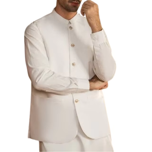 เสื้อกั๊กสีขาวและกระดุมเน้นสีดำสำหรับผู้ชายได้รับการออกแบบในเชอร์วานิ - Product Image 6