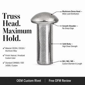Rivet de bateau à tête en forme de champignon personnalisé, en acier inoxydable, M4 M6 M8, tête en dôme, tête en forme de champignon, <span class=keywords><strong>rivets</strong></span> solides en acier inoxydable - Product Image 2