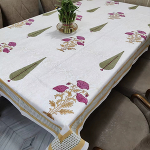 100% coton Floral Design fait à la main nappe élégante artisanale traditionnelle Artisan main bloc impression élégante couverture de Table - Product Image 1
