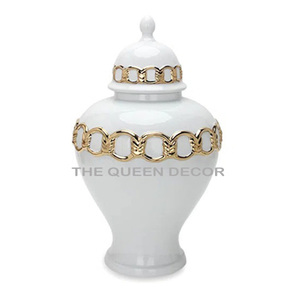 Elegant Ceramic Flower Vase with Electroplated Gold Border Vase Home Decoration <b>Ginger</b> <b>Jar</b> Decoration Living Room - Product Image 4