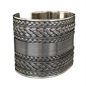 Handmade 925 Sterling <b>Silver</b> Indian Weave Patterned <b>Cuff</b> <b>Bracelet</b> Fashionable Fashion Accessory - Product Image 1