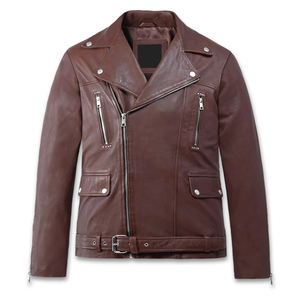 แจ็กเก็ตหนังสไตล์นักขี่จักรยานสำหรับผู้ชายแจ็คเก็ตหนังแท้สำหรับฤดูหนาวสไตล์ไฮสตรีท - Product Image 1