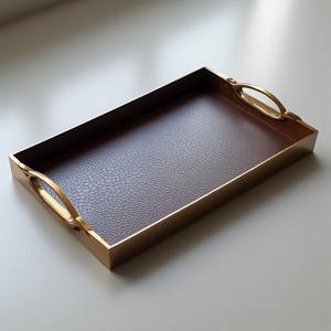 Bandeja de cuero decorativa con asas sólidas y superficie lisa, ideal para un servicio práctico y una presentación de lujo - Product Image 3