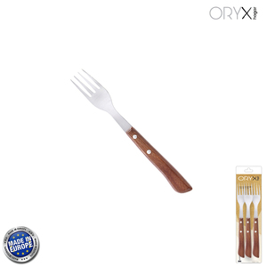 Forchetta da Bistecca Montana, Acciaio Inossidabile, 9 cm. Manico in Legno (Confezione Blister da 3 Pezzi) - Product Image 1