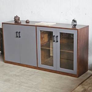 Archivador Moderno de Dos Niveles con Puertas de Vidrio Ajustables, Madera de Caucho THS68056 para Taller, Almacén o Dormitorio - Product Image 3