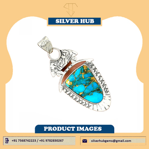Pendentif unique en argent 925 fait à la main pour femmes Pendentif en pierre de turquoise bleue naturelle pour femmes Pendentif vintage en argent sterling ODM - Product Image 2