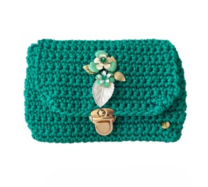 Bolso de mano de ganchillo de algodón verde Flores Patrón geométrico Moda de verano Correa de un solo hombro Cierre de botón Hecho a mano Italia - Product Image 1