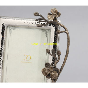 Silver Hammered <b>Photo</b> <b>Frame</b> with Bronze Floral Branch Design Elegant Decorative Picture <b>Frame</b> for Home Office and <b>Gifting</b> - Product Image 4