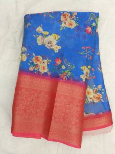 Saree bleu à impression numérique en tissu élégant avec broderie complexe-Parfait pour les occasions traditionnelles et les célébrations festives - Product Image 4