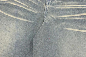 patched denim shorts style mens light wash indigo jorts baggy wide leg mid rise whiskering detail d ring loop stitched hem - Product Image 3