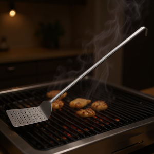 Spatule professionnelle en acier inoxydable perforé, ustensile de cuisine - LINE 700 Satin, taille 12x52cm, modèle 07200120IVV - Product Image 3