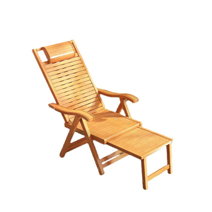 Chaise longue en teck massif réglable avec siège à lattes, accoudoirs et repose-pieds pour hôtel et villa, utilisation en extérieur - Product Image 1