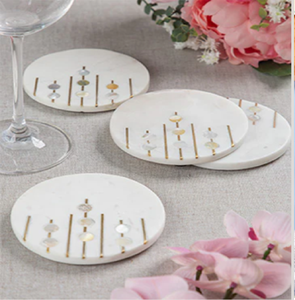 Juego de Posavasos Redondos de Mármol con Elegantes Diseños Impresos en Marrón y Blanco, Disponible a Precios de Mayoreo - Product Image 4