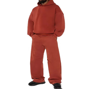 Ensemble deux pièces hiver Streetwear sweat à capuche surdimensionné pantalon de survêtement imprimé strass techniques vêtements de sport en polaire avec logo personnalisé pour hommes - Product Image 5