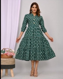 Vestido informal de verano ecológico para mujer con estampado de bloques de mano 3/4 mangas tejido de algodón indio para ocasiones de playa naturales - Product Image 5