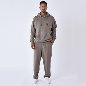 100% coton hommes hiver Gym entraînement Fitness pull à capuche pantalons de survêtement ensembles couleur unie chaud hiver survêtement col à capuche - Product Image 1