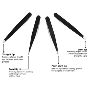 Pinces à épiler pour sourcils, lot de 4, pour l'épilation, l'épilation des poils du visage et des sourcils, avec étui noir pour la beauté - Product Image 3