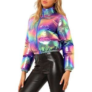 แจ็กเก็ตขนเป็ดสำหรับผู้หญิง-เสื้อกันลมกันหนาวบุนวมและคอปกตั้งซิปดีไซน์ครอปน้ำหนักเบา & อบอุ่น - Product Image 1