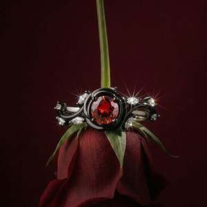 Jeulia <b>Gothic</b> Thorn Rose Inspired Black Engagement <b>Ring</b> - Product Image 4