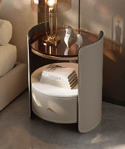 Mesita de noche apilada multinivel única con tres cajones no coincidentes en negro, marrón y gris, patas abiertas, a precios al por mayor - Product Image 4