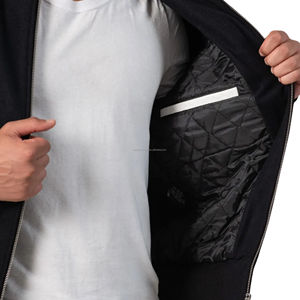Blouson universitaire unisexe zippé en laine avec manches en cuir, style bomber côtelé, doublure matelassée, patchwork sur le devant, uniforme d'équipe de baseball - Product Image 6