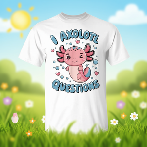 Camiseta Promocional con Diseño de Niña Pequeña Preguntándose por Axolotes - Product Image 3