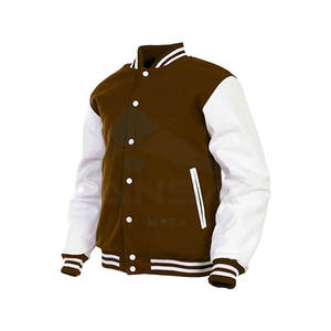 Chaqueta Universitaria Clásica para Hombre con Mangas de Cuero y Cuerpo de Mezcla de Lana, Ajuste Ajustable, Construcción Ligera y Cálida, Color Marrón - Product Image 1
