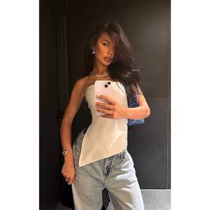 Hot New Products Customize Size Women Clothing OEM <b>White</b> Bandage Split Asymmetric Hem Bandeau <b>Long</b> <b>Top</b> at Wholesale Manufacture - Product Image 3