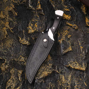 Brand New Fixed Blade Hunting Knife | Stainless Clip Point Blade Polished Hardwood Handle Embossed <b>Leather</b> Sheath - Product Image 3