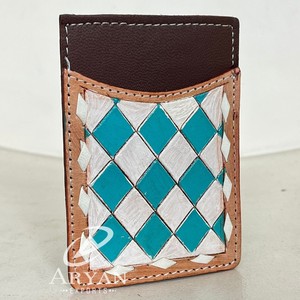 กระเป๋าใส่บัตรหนังแท้ทำด้วยมือสไตล์ตะวันตกแบบมีแขนมีช่องใส่บัตรลายตาราง - Product Image 1