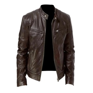 Nouvelle mode pour hommes, vestes en cuir et fourrure coupe ajustée, manteaux chauds en molleton longue longueur - Product Image 5