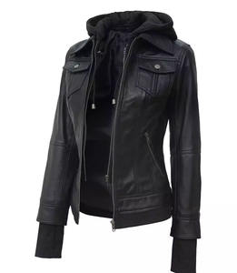 Veste à capuche en cuir véritable pour femmes Slim Fit Winter Outerwear Fashion Zip Up Coat Custom OEM Wholesale Available - Product Image 2