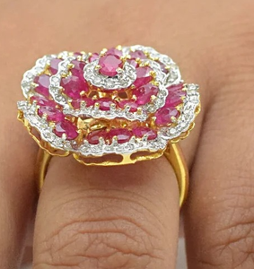 แหวนเพชรมอสซาไนต์ทำมือแหวนดอกไม้ทับทิมเงินสเตอร์ลิง - Product Image 1