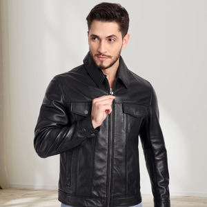 Chaqueta bomber de cuero genuino personalizada para Hombre | Ropa de abrigo informal ajustada con estilo | Fábrica de proveedores al por mayor OEM ODM - Product Image 4