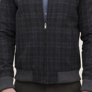 Veste en laine gris marine personnalisable en gros, 100% haute qualité, coupe ajustée régulière, manches longues, veste décontractée d'hiver, devant - Product Image 3