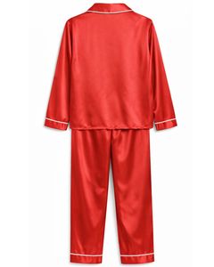 Conjunto de Pijama de Seda Satén Rojo Brillante para Mujer, Fabricante, Botones, Manga Larga, Ropa de Dormir de Lujo, Suave y Lisa, Ropa de Estar por Casa - Product Image 5