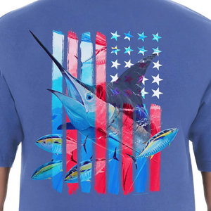 Camiseta de algodón azul sólido para hombre con bolsillo en el pecho, transpirable, tipo jersey, para pesca. - Product Image 3