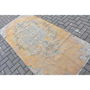 Turkish Vintage Rug 3.8x7.5 ft, <b>Yellow</b> Southwestern <b>Wool</b> Rug - Product Image 4