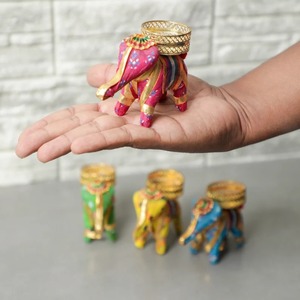 Elefante artístico Rangoli Set Inauguración DE LA CASA favor indio Boda Entrada Decoración del hogar Diwali Tealight Portavelas - Product Image 2