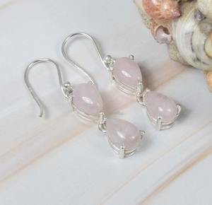 Handmade 925 Sterling Silver Gemstone October Birthstone-Natural <b>Pink</b> Rose Quartz Drop Perfect Party <b>Jewelry</b> Gift for Her - Product Image 4